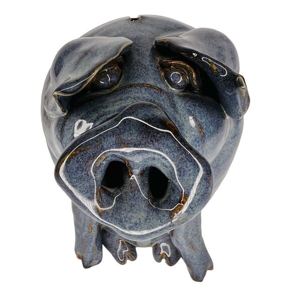 Vntg SMITH Blue Pig Piggy Bank Indigenous Southern Primitive Folk Art Face Jug - Picture 1 of 14
